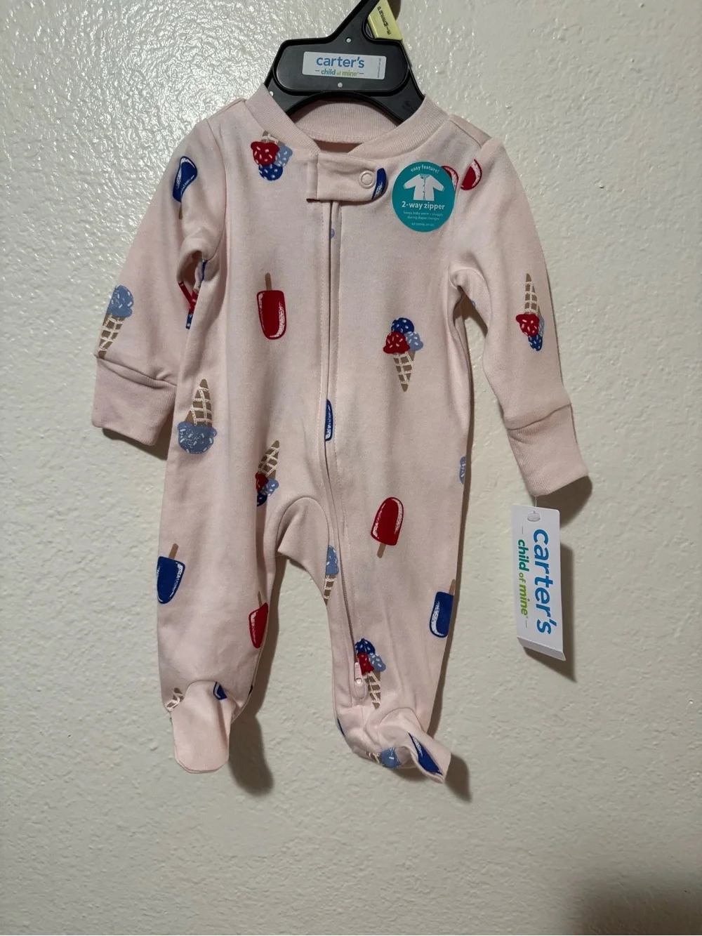 Preemie Carter's Pink Footed Zipper One-Piece with Ice Cream & Popsicle Print